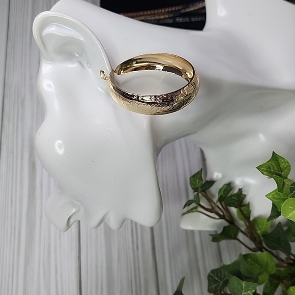 Gold Filled Wide Hoop Earrings with Greek Key Design - Picture 7 of 10